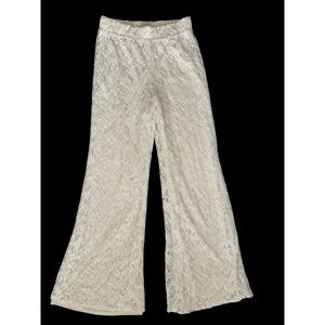 Blu Pepper Vintage Cream Floral Lace Wide Leg Pants Small BA1309 Boho Bridal
